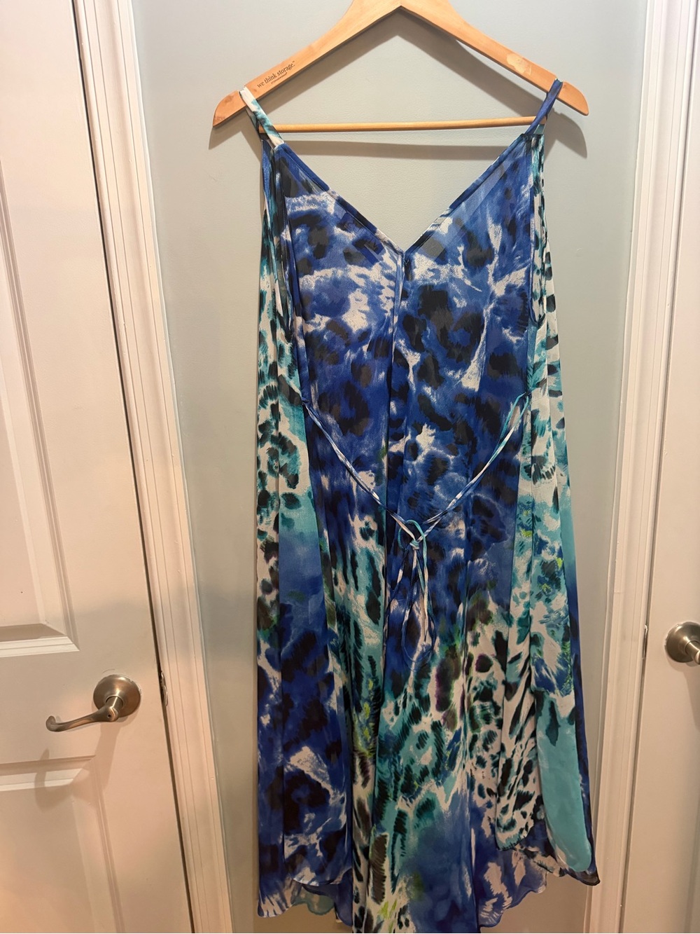 VENUS Blue & Aqua Leopard-Print Maxi Beach Coverup Resort Beach Vacation OS - Picture 6 of 6